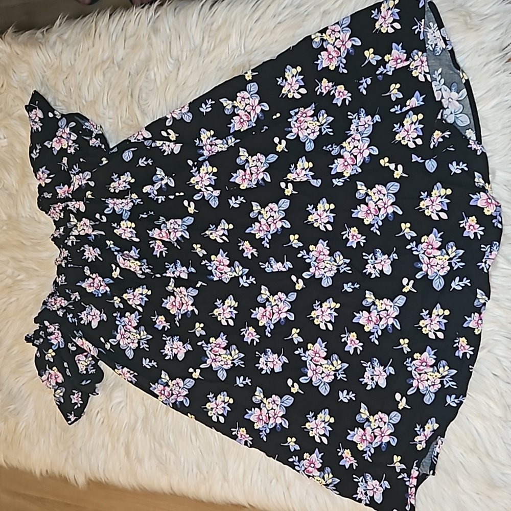 No Comment Black Floral Off-the-Shoulder Babydoll Dress – Size Medium